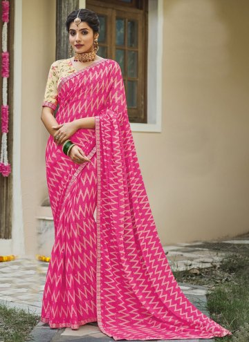Pink Chiffon Printed Trendy Saree