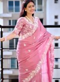 Pink Chinon Embroidered Classic Designer Saree for Ceremonial - 1