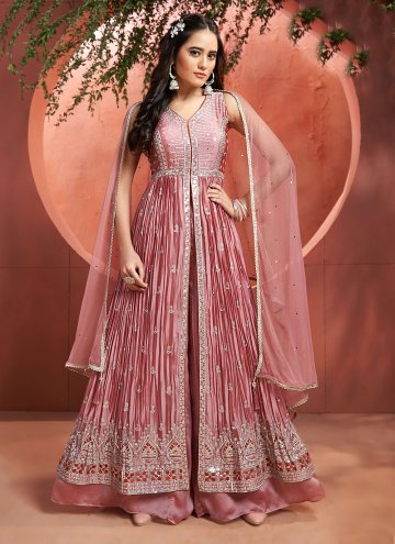 Pink Chinon Embroidered Trendy Salwar Kameez for P