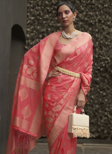 Pink Chinon Woven Traditional Saree for Ceremonial