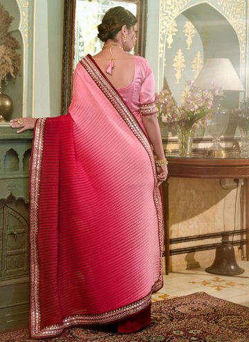 Pink Classic Designer Saree in Chinon with Embroidered