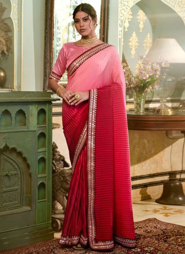 Pink Classic Designer Saree in Chinon with Embroid