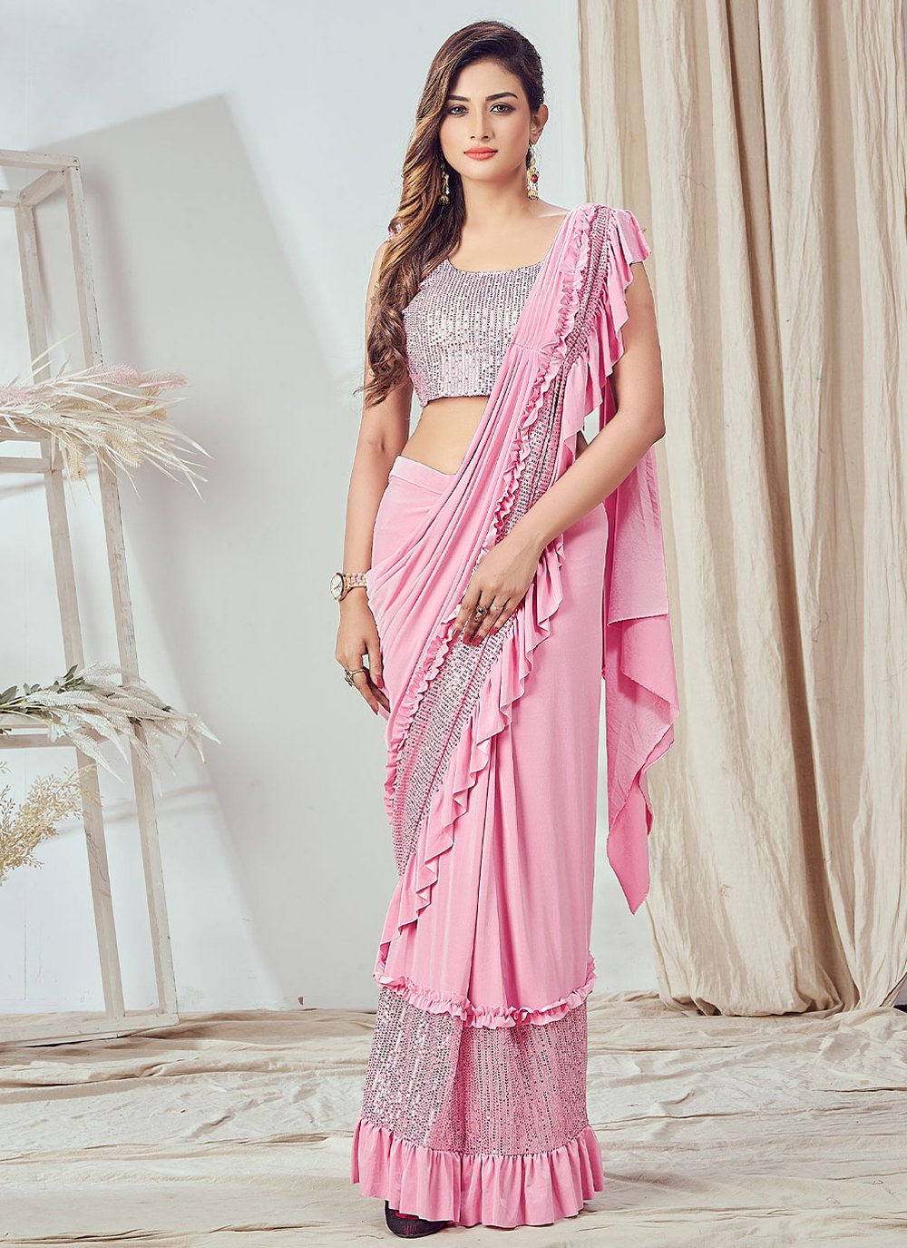 Pink Classic Designer Saree in Imported with Sequins Work