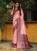 Pink Classic Designer Saree in Kanjivaram Silk with Woven - 1