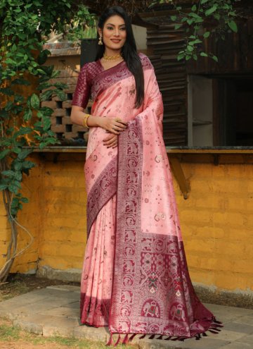 Pink Classic Designer Saree in Kanjivaram Silk wit