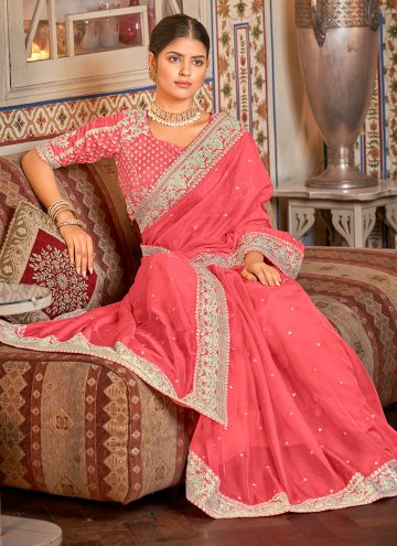 Pink Classic Designer Saree in Organza with Dori Work