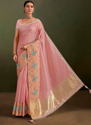 Pink Classic Designer Saree in Organza with Embroi