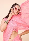 Pink Classic Designer Saree in Organza with Embroidered - 2