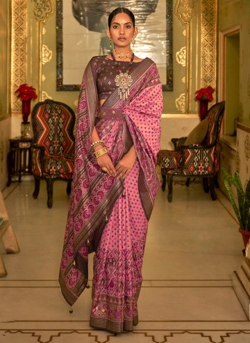 Pink Classic Designer Saree in Patola Silk with Patola Print