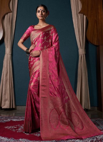 Pink Classic Designer Saree in Satin Silk with Woven