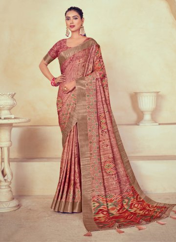 Pink Classic Designer Saree in Silk with Digital Print