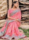 Pink Classic Designer Saree in Silk with Embroidered - 1