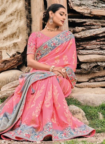 Pink Classic Designer Saree in Silk with Embroidered