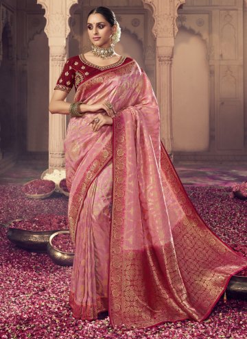 Pink Classic Designer Saree in Silk with Woven