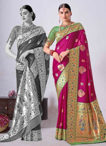 Pink Classic Designer Saree in Silk with Woven