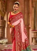Pink Classic Designer Saree in Tussar Silk with Border - 1