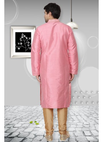 Pink color Art Dupion Silk Kurta Pyjama with Embroidered