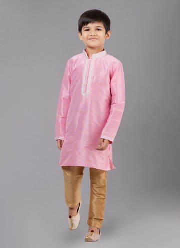 Pink color Art Dupion Silk Kurta Pyjama with Fancy work