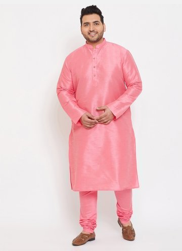 Pink color Art Dupion Silk Kurta Pyjama with Plain