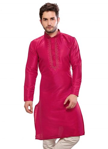 Pink color Art Dupion Silk Kurta with Embroidered