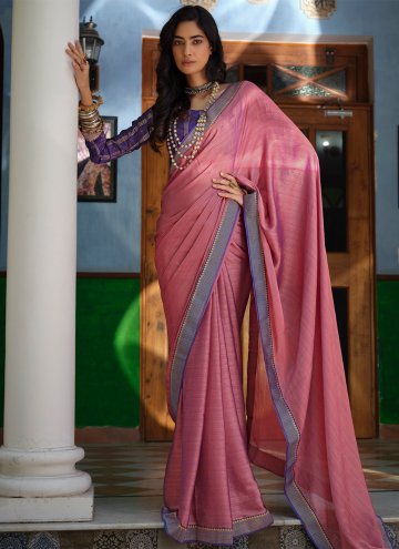Pink color Art Silk Contemporary Saree with Lace