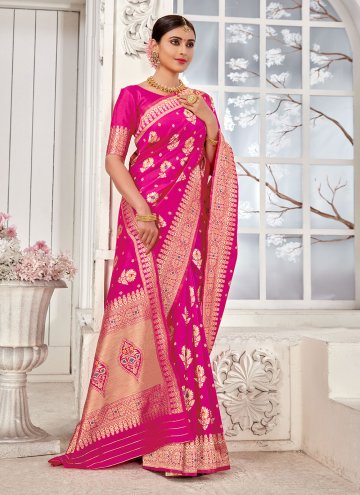 Pink color Banarasi Classic Designer Saree with Woven