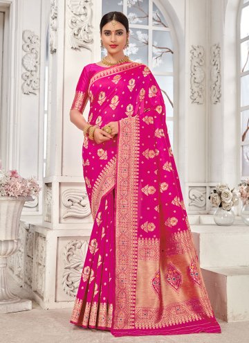 Pink color Banarasi Classic Designer Saree with Wo