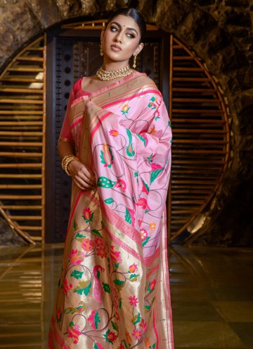 Pink color Banarasi Contemporary Saree with Woven
