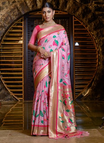 Pink color Banarasi Contemporary Saree with Woven