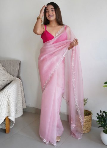 Pink color Border Organza Classic Designer Saree