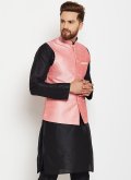 Pink color Buttons Art Dupion Silk Nehru Jackets - 1