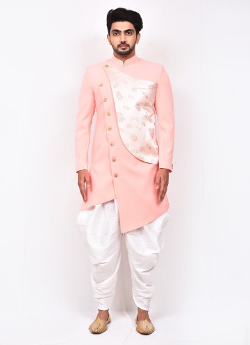 Pink color Buttons Lycra Indo Western Sherwani