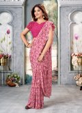 Pink color Chiffon Classic Designer Saree with Printed - 3