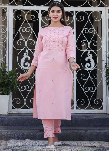 Pink color Cotton  Casual Kurti with Embroidered