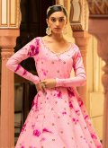 Pink color Cotton  Floor Length Trendy Gown with Embroidered - 2
