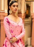 Pink color Cotton  Floor Length Trendy Gown with Embroidered - 3