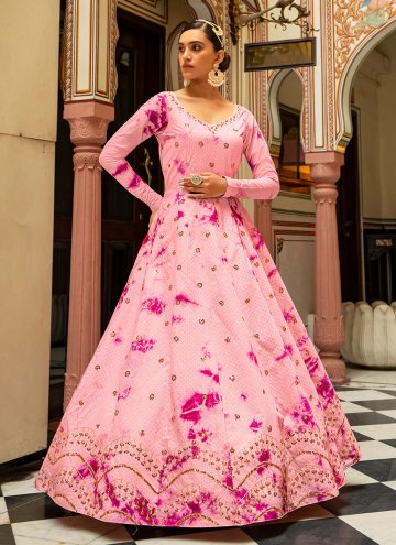 Pink color Cotton  Floor Length Trendy Gown with E