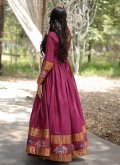 Pink color Cotton  Gown with Woven - 1