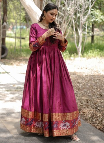 Pink color Cotton  Gown with Woven