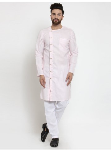 Pink color Cotton  Kurta Pyjama with Plain Work