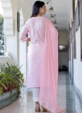 Pink color Cotton  Pant Style Suit with Embroidered - 1