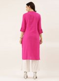 Pink color Cotton  Party Wear Kurti with Plain Work - 1