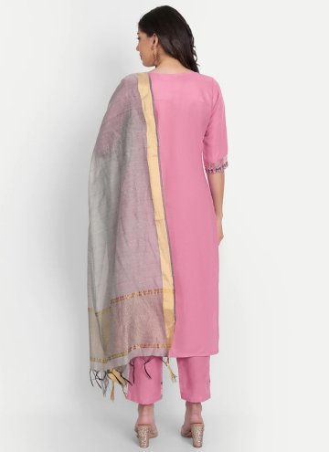 Pink color Cotton  Salwar Suit with Embroidered