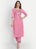Pink color Cotton  Salwar Suit with Embroidered - 3