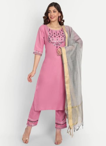 Pink color Cotton  Salwar Suit with Embroidered
