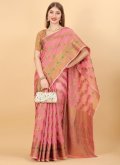 Pink color Cotton Silk Traditional Saree with Border - 1