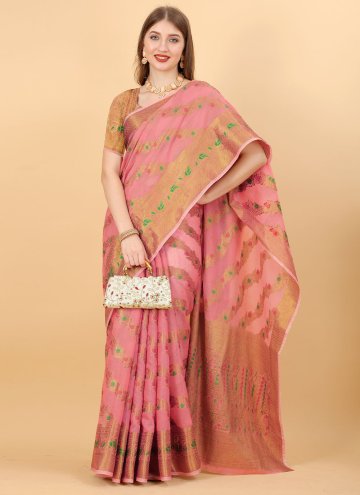Pink color Cotton Silk Traditional Saree with Border