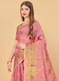 Pink color Cotton Silk Traditional Saree with Border - 2