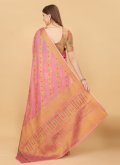 Pink color Cotton Silk Traditional Saree with Border - 3