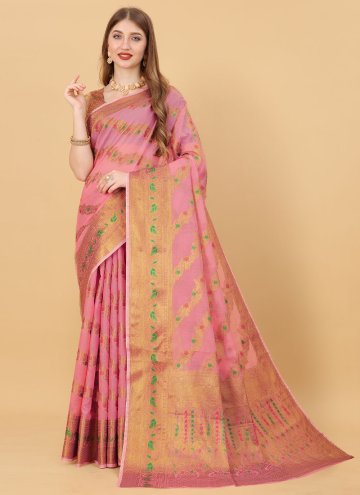 Pink color Cotton Silk Traditional Saree with Bord